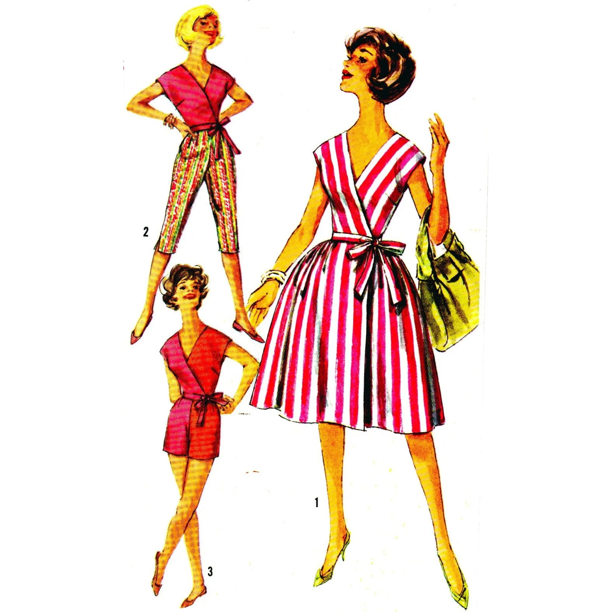 1950s Sewing Pattern Wrap-around Blouse & Skirt, Pants in Two Lengths - Bust: 36” (91.5cm)