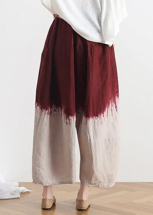 2021 new retro national style skirt pants red gradient loose large size cotton and linen casual pants