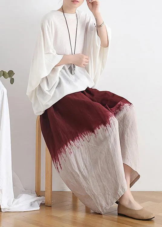 2021 new retro national style skirt pants red gradient loose large size cotton and linen casual pants