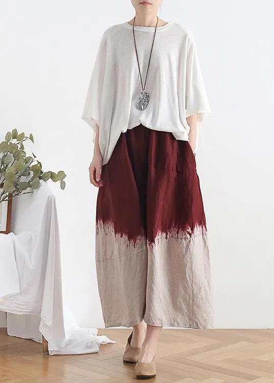 2021 new retro national style skirt pants red gradient loose large size cotton and linen casual pants