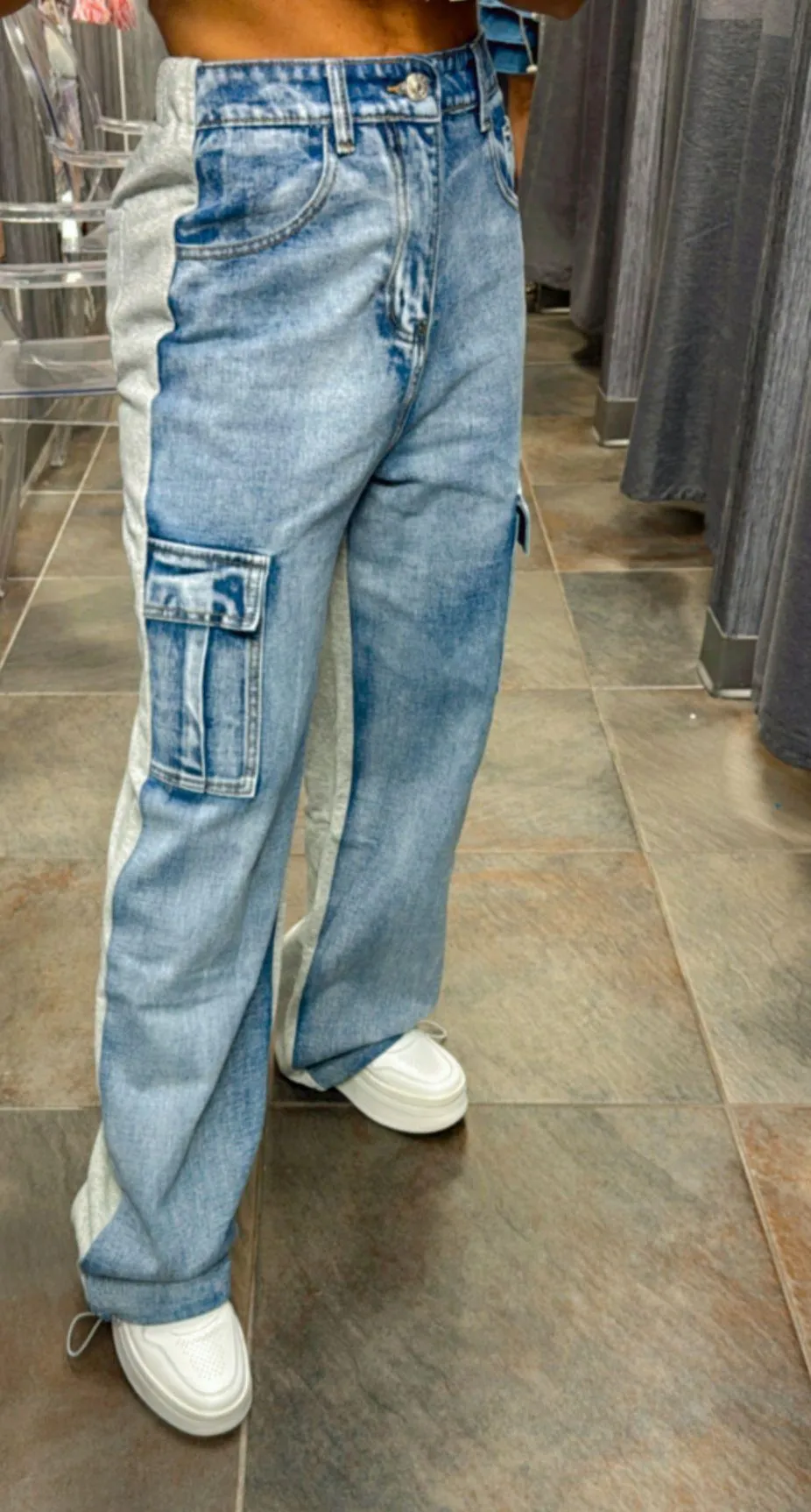 3507 Contrast denim cargo pants