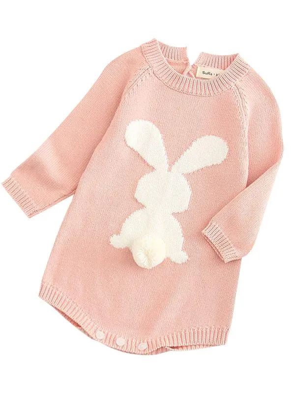 3D Bunny Pattern Knit Onesie Easter Spanish Style Baby Clothes Spring