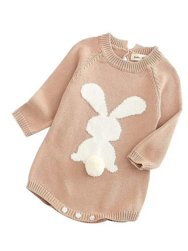 3D Bunny Pattern Knit Onesie Easter Spanish Style Baby Clothes Spring