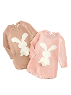 3D Bunny Pattern Knit Onesie Easter Spanish Style Baby Clothes Spring