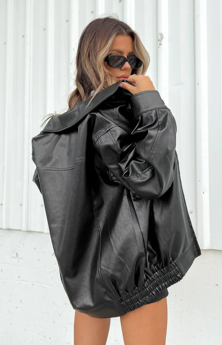 Abbi PU Black Bomber Jacket