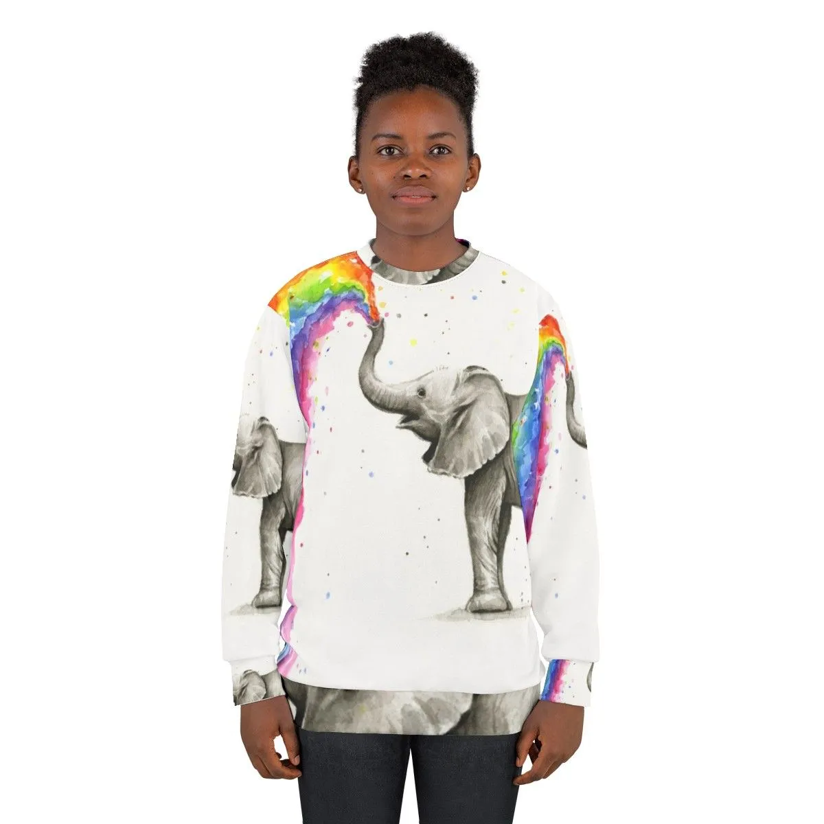 Adorable Baby Elephant Spraying Rainbow Sweatshirt