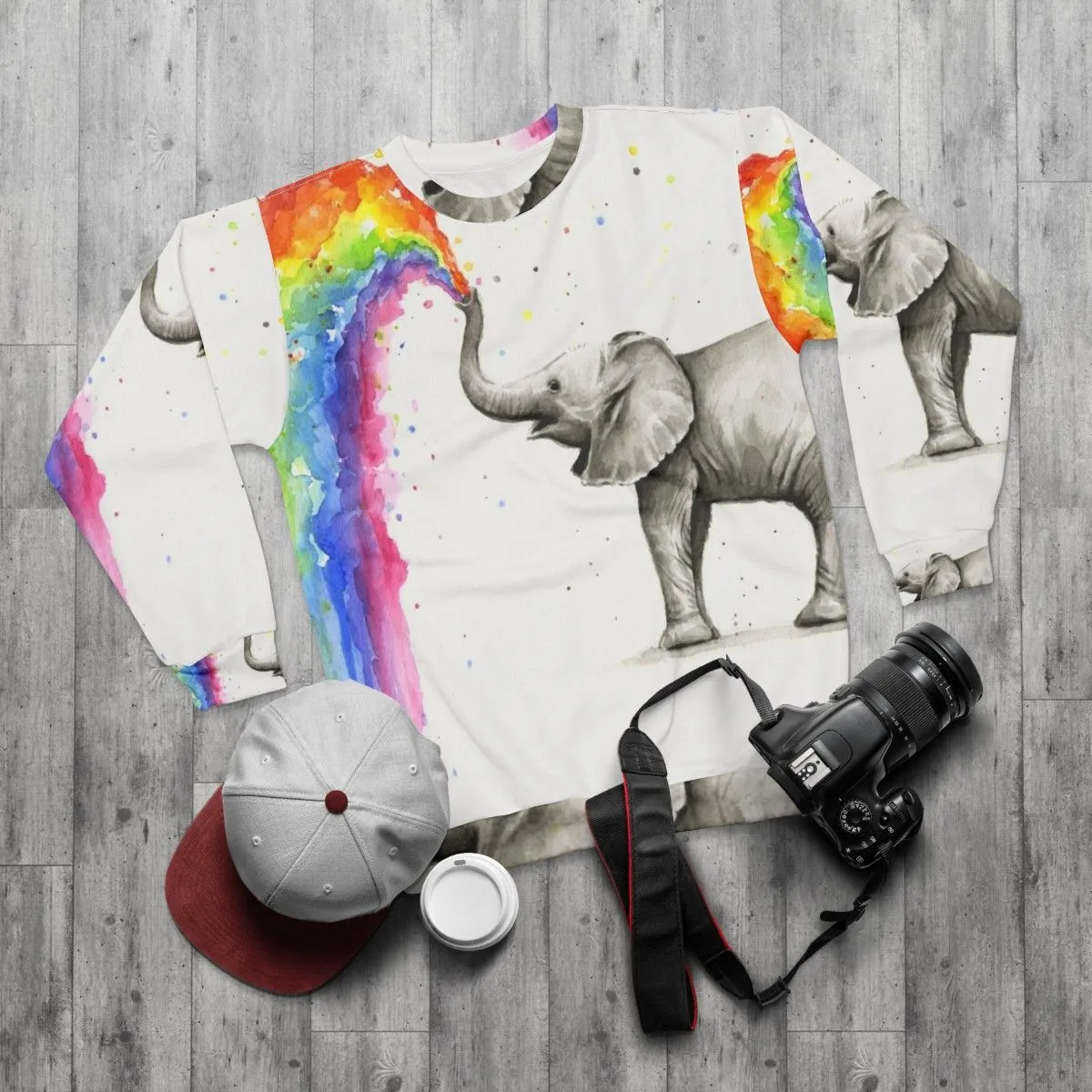 Adorable Baby Elephant Spraying Rainbow Sweatshirt