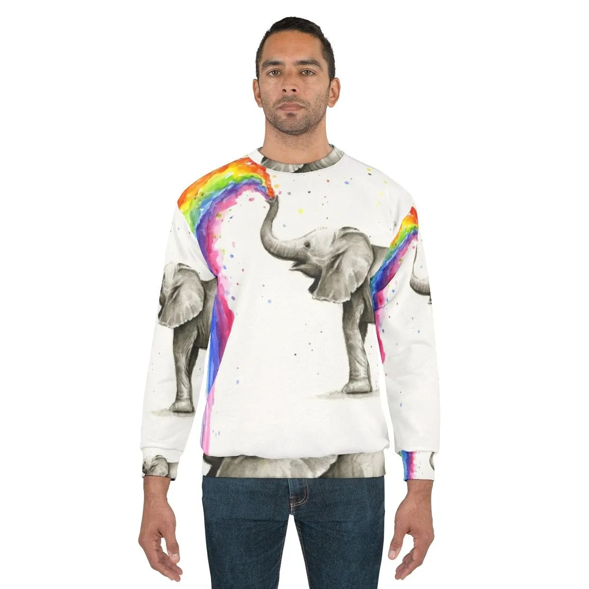 Adorable Baby Elephant Spraying Rainbow Sweatshirt