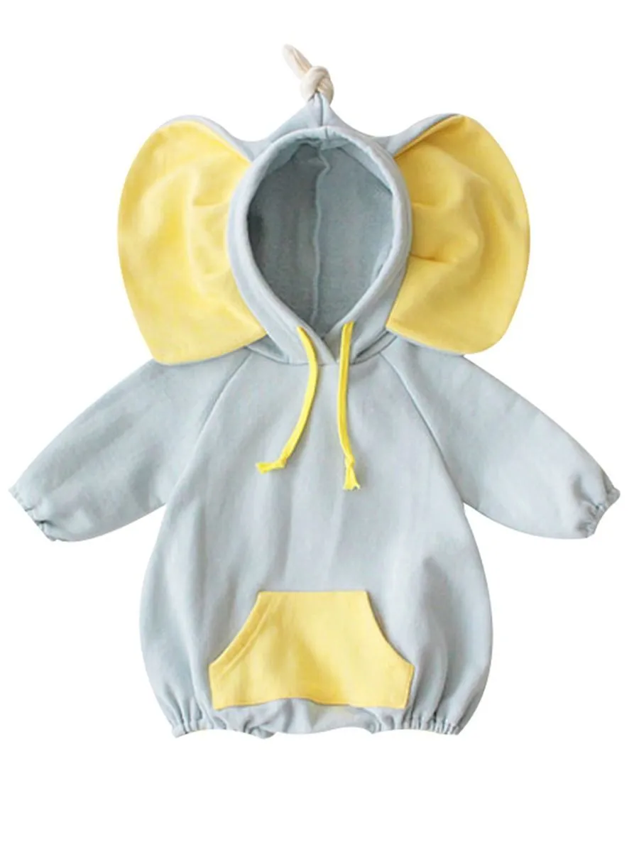 Adorable Elephant Pattern Hoodie Baby Onesie