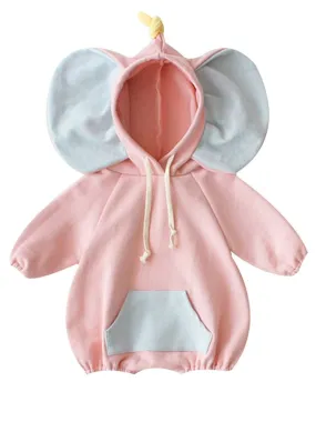 Adorable Elephant Pattern Hoodie Baby Onesie