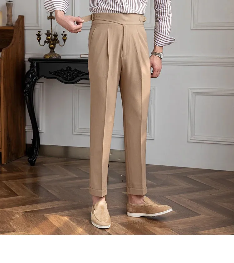 Aidase Spring Business Versatile Belt Trouser Gentleman Paris Button Pant Fashion Men Dress Pant High Waist Straight Pants Men