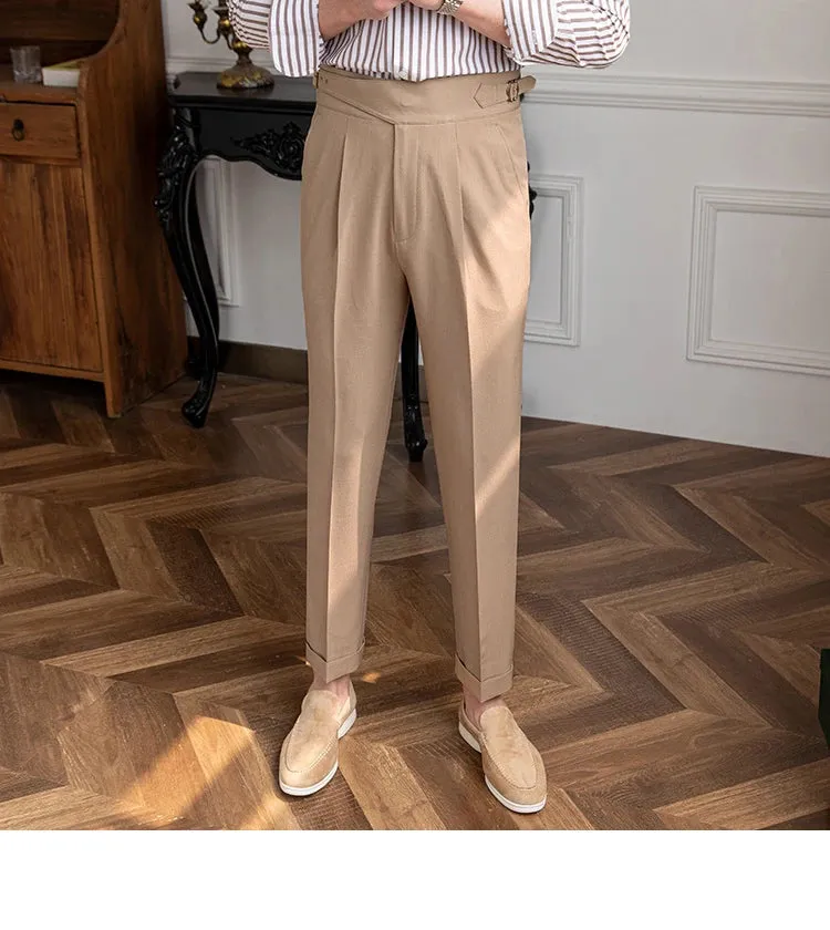 Aidase Spring Business Versatile Belt Trouser Gentleman Paris Button Pant Fashion Men Dress Pant High Waist Straight Pants Men