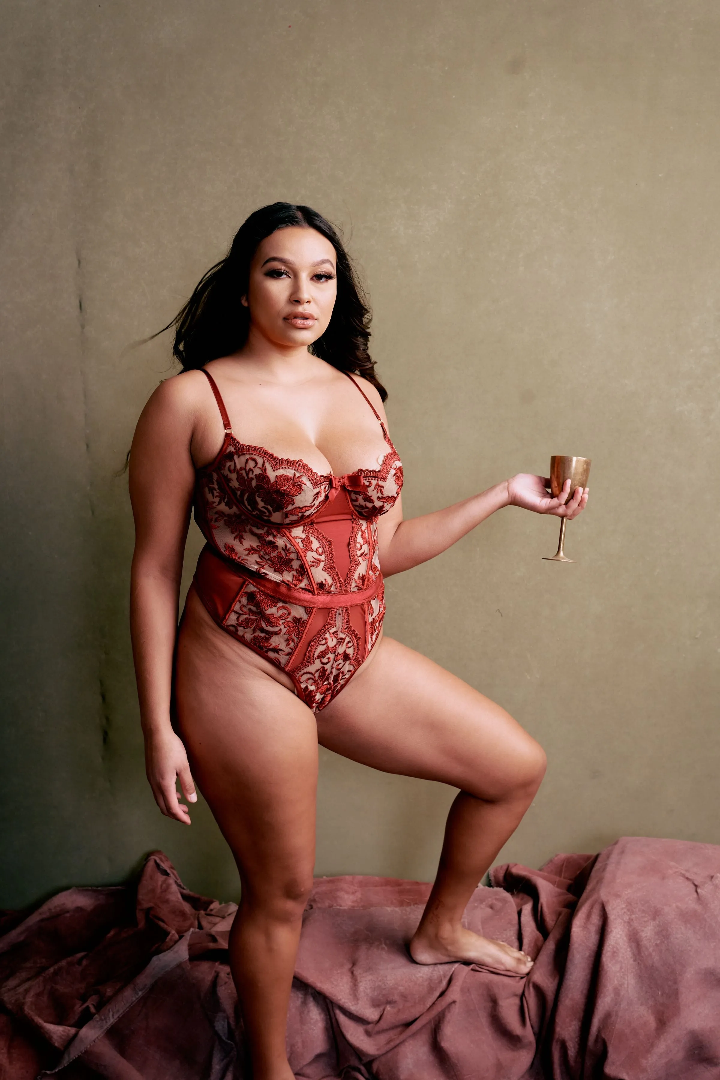 Alessi Embroidered Wine Bodysuit Curvy