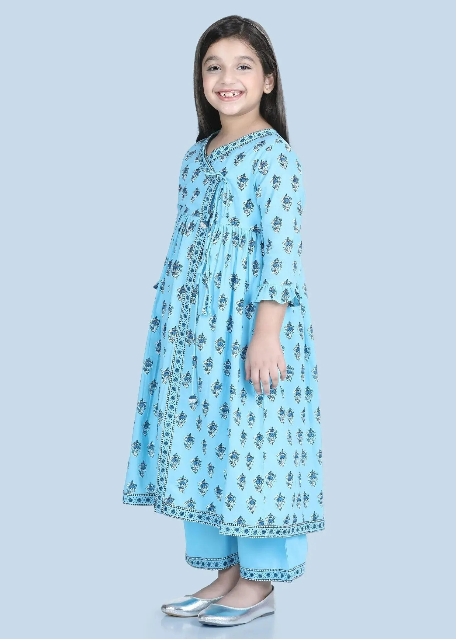 Alia Petunia Buti Blue Cotton Kurta Pant set Girl (2-12 Years)