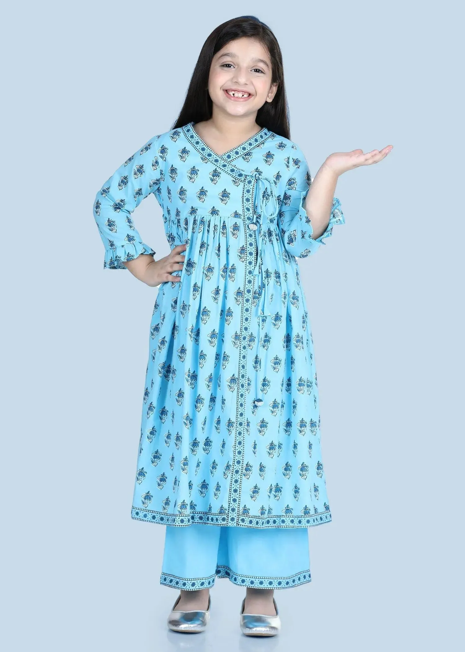 Alia Petunia Buti Blue Cotton Kurta Pant set Girl (2-12 Years)