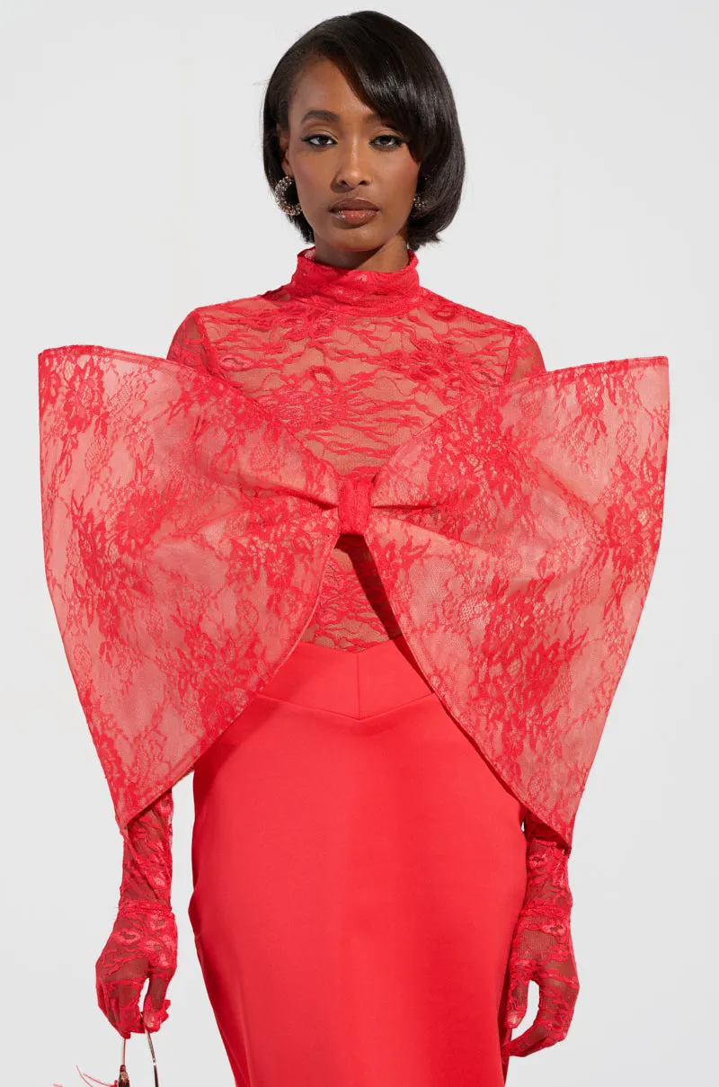 ALL THE ATTENTION DRAMATIC BOW TOP IN RED