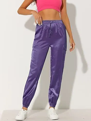 Allegra K Women's Fall Satin Joggers