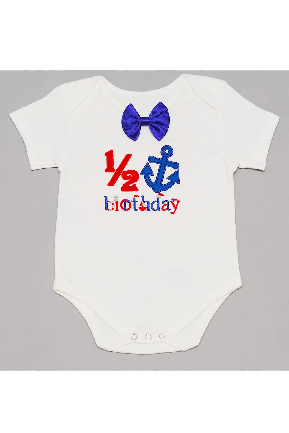 Anchor emroidered half  birthday bodysuit