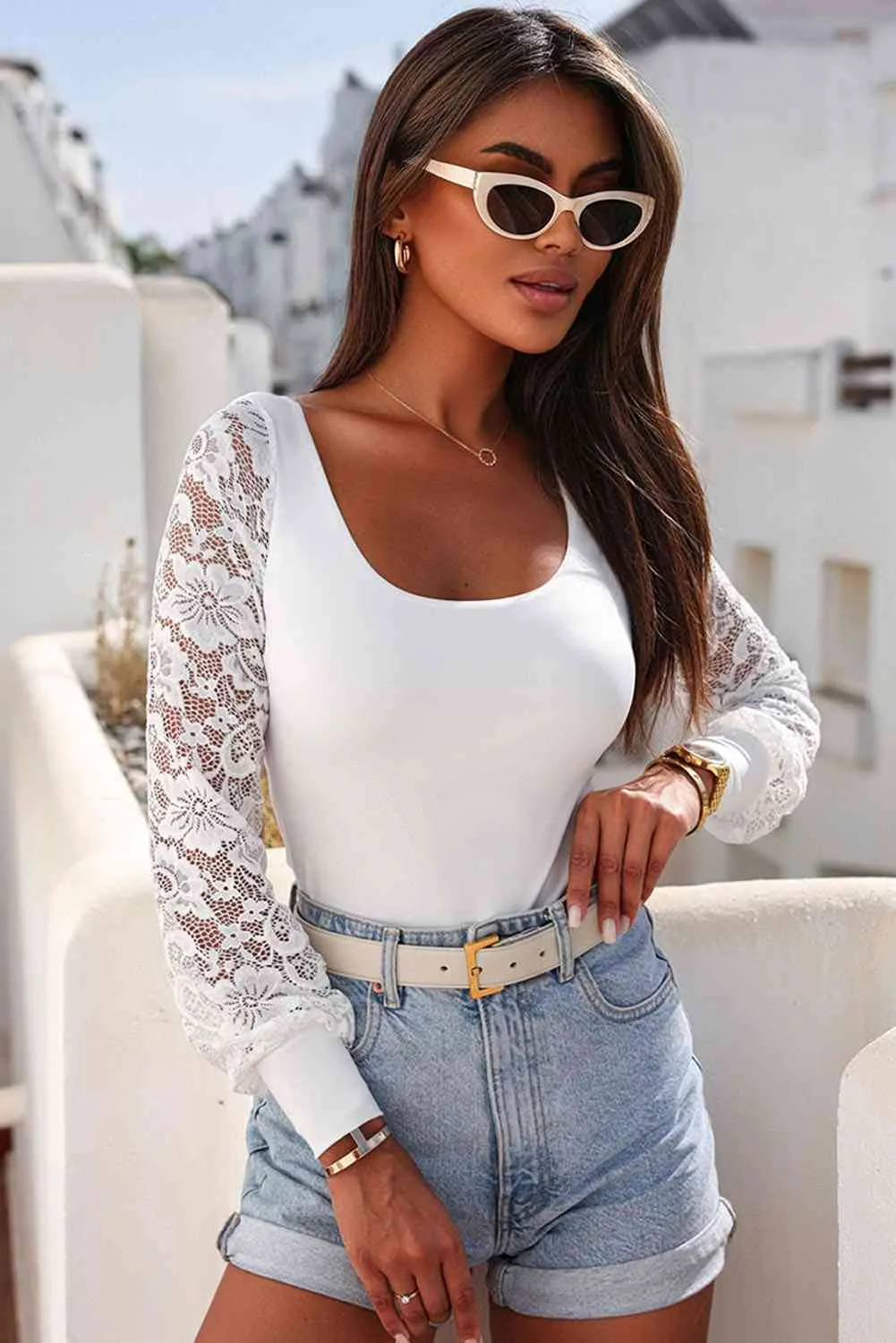 *APP EXCLUSIVE* Lace Scoop Neck Long Sleeve Bodysuit