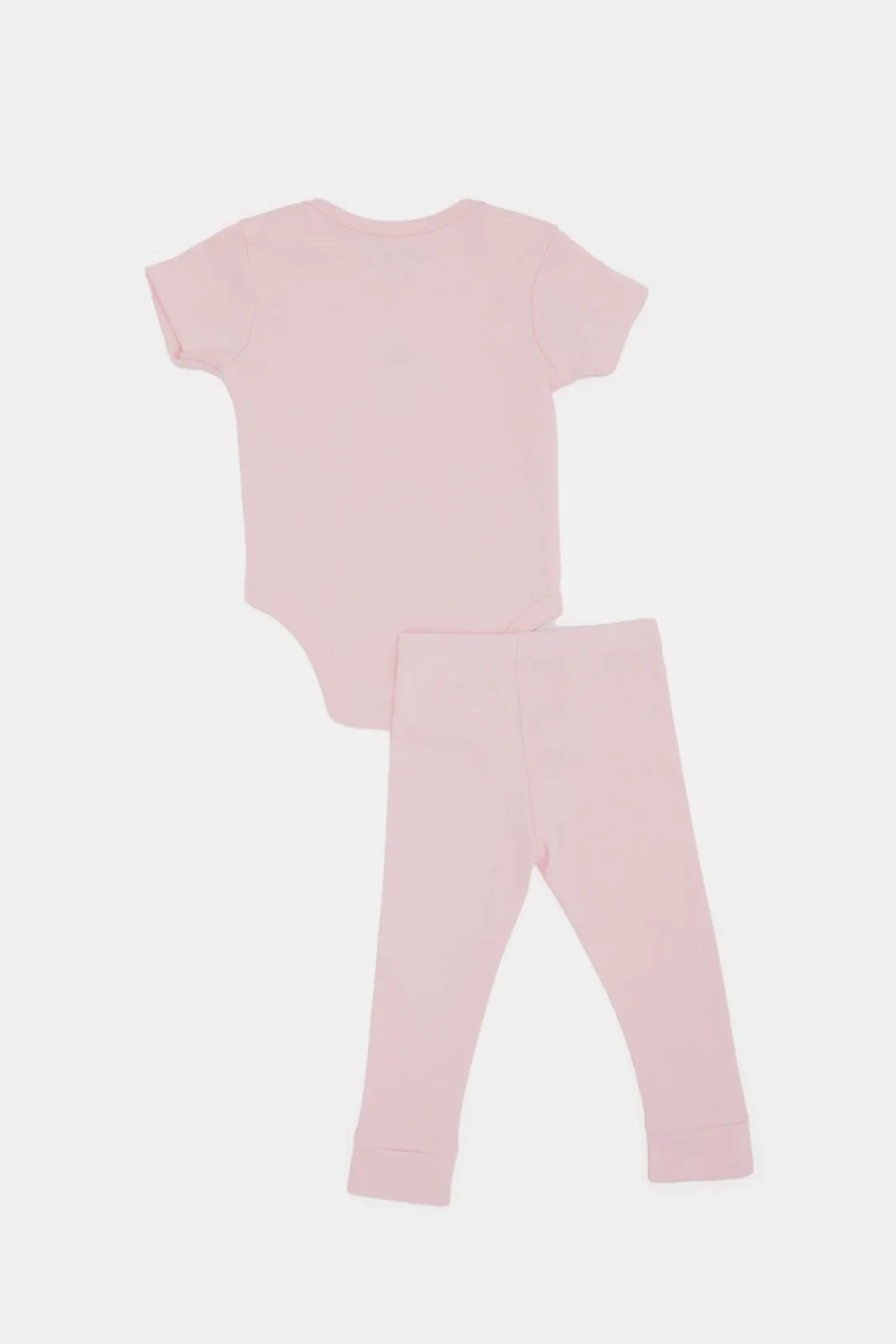 Babies Pink Printed Bodysuit Set (2 Piece)