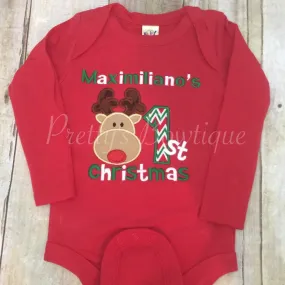 Baby 1st christmas shirt or bodysuit - Personalized 1st Christmas shirt Reindeer 1st Christmas