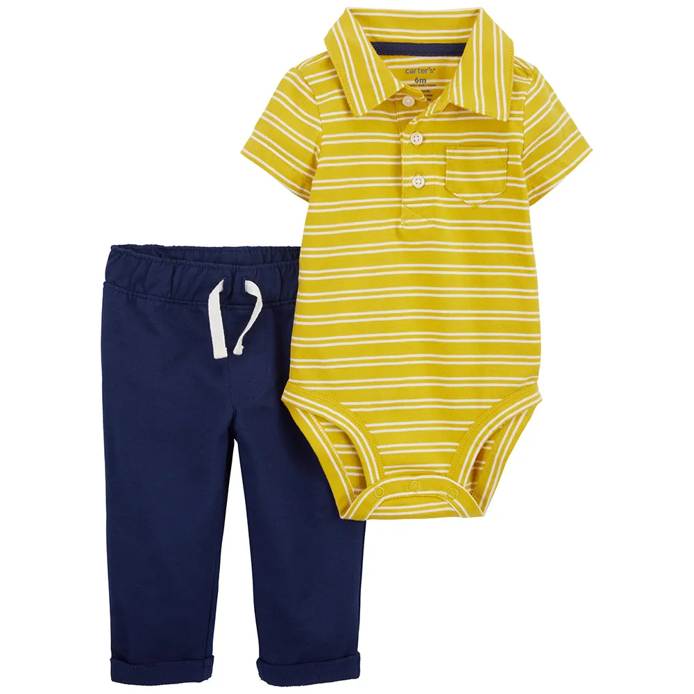 Baby Boys' 2-Piece Striped Polo Bodysuit & Pants Set 1Q429510