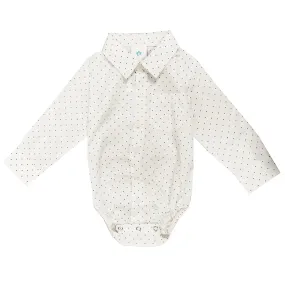 Baby Boys' Long-Sleeve White Bodysuit with Black Dots 4302