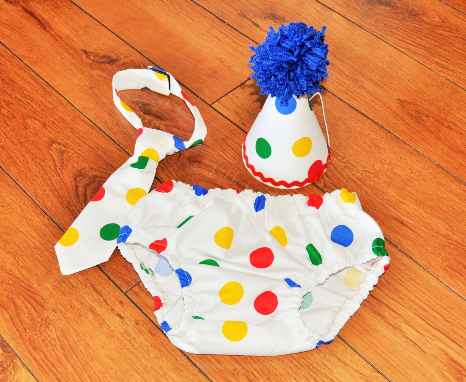 Baby Boy/Toddler Cake smash outfit, Birthday outfit, Circus cake smash, large polka dots, Primary polka dot cake smash, Polka dot tie. hat