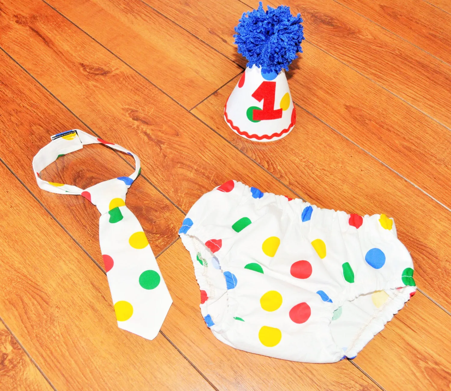 Baby Boy/Toddler Cake smash outfit, Birthday outfit, Circus cake smash, large polka dots, Primary polka dot cake smash, Polka dot tie. hat