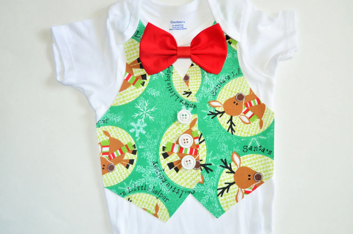 Baby Boy/Toddler christmas reindeer shirt/bodysuit, Holiday cake smash, christmas outfit, christmas vest, reindeer vest with red bowtie