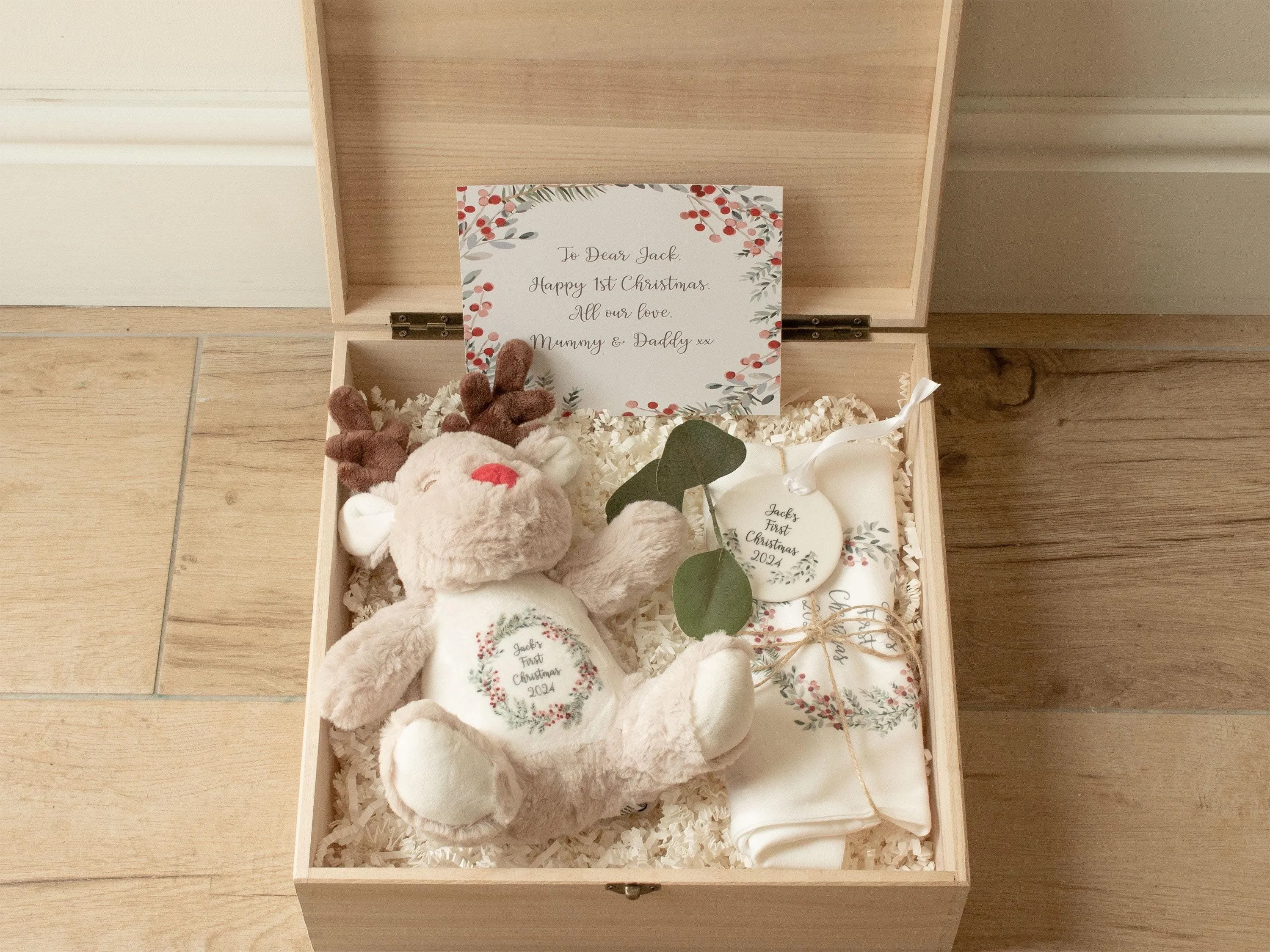 Babys First Christmas Gift Set, Personalised First Christmas Gift Box, Baby 1st Christmas Gift, Baby Xmas Keepsake, Wooden Engraved Box,