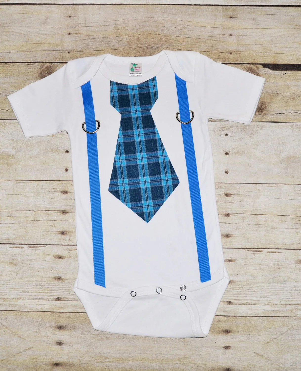 Baby/Toddler christmas bodysuit with suspenders and tie, blue gingham, plaid, snowflake tie ,christmas shirt, christmas gingham, blue winter