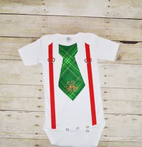 Baby/Toddler christmas bodysuit with suspenders and tie, green gingham, plaid with bells tie, christmas bodysuit, christmas gingham, red