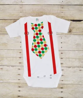 Baby/Toddler christmas bodysuit with suspenders and tie, polka dot tie, Christmas bodysuit, christmas shirt, christmas polka dots