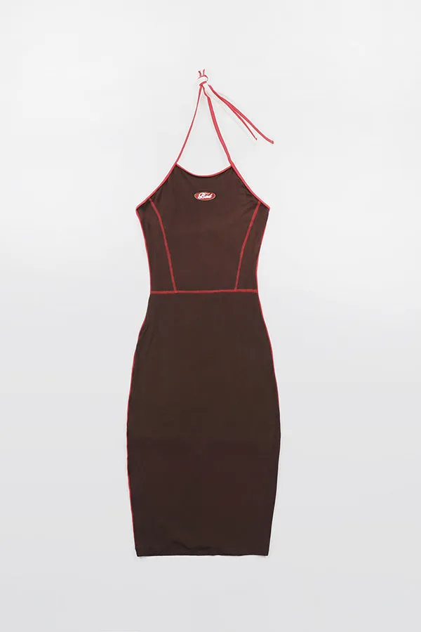 Badblood Oval Logo Halterneck Midi Dress - Chocolate