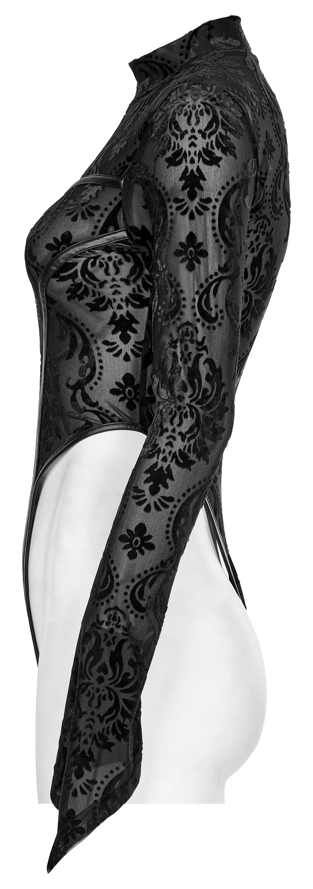 Baroque Flocked Gauze Bodysuit with Gothic Sleeves