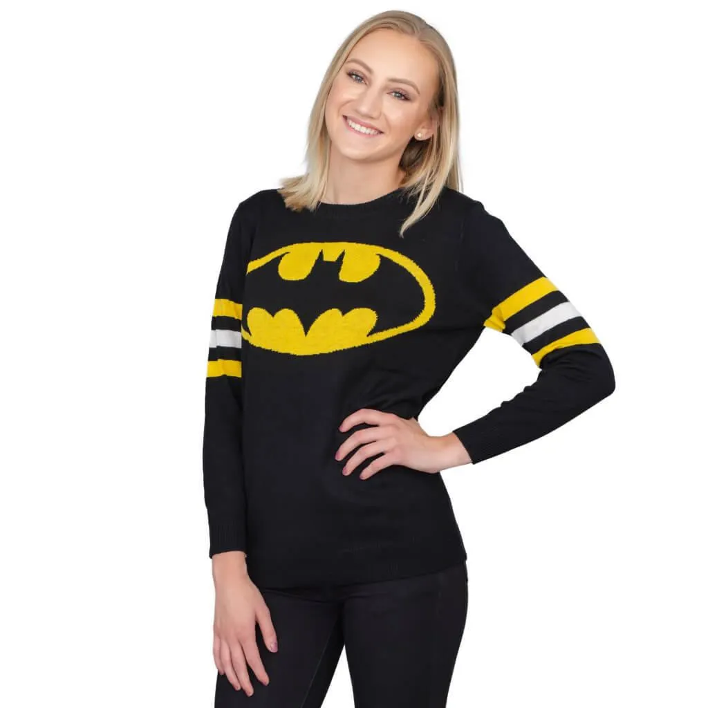 Batman Logo Knitted Sweatshirt with Striped Sleeves