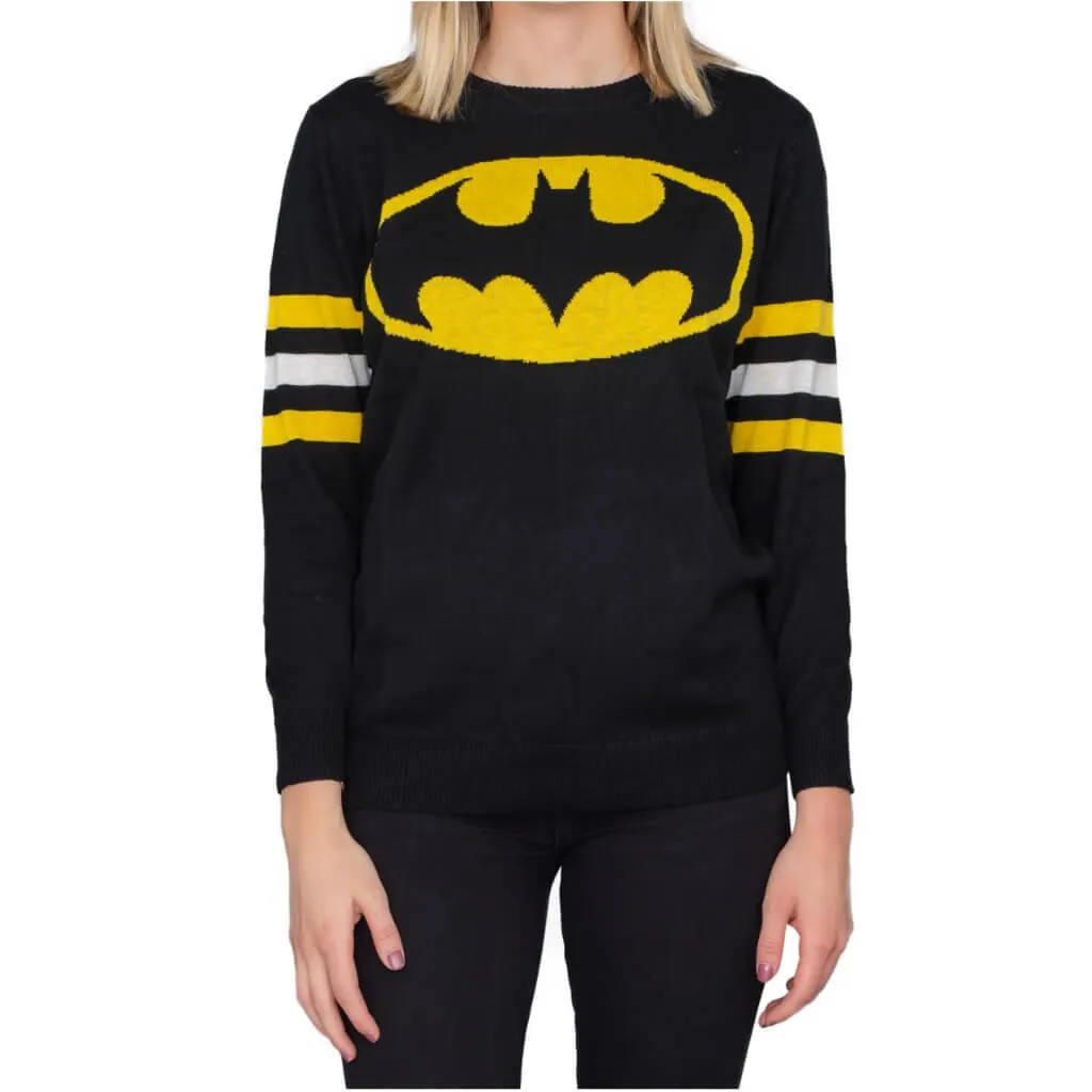 Batman Logo Knitted Sweatshirt with Striped Sleeves