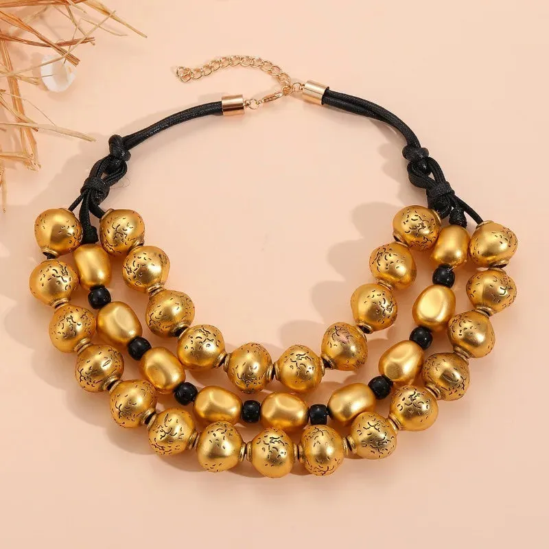 Baubled- the Triple Strand Metal Bead Necklace 2 Color Ways