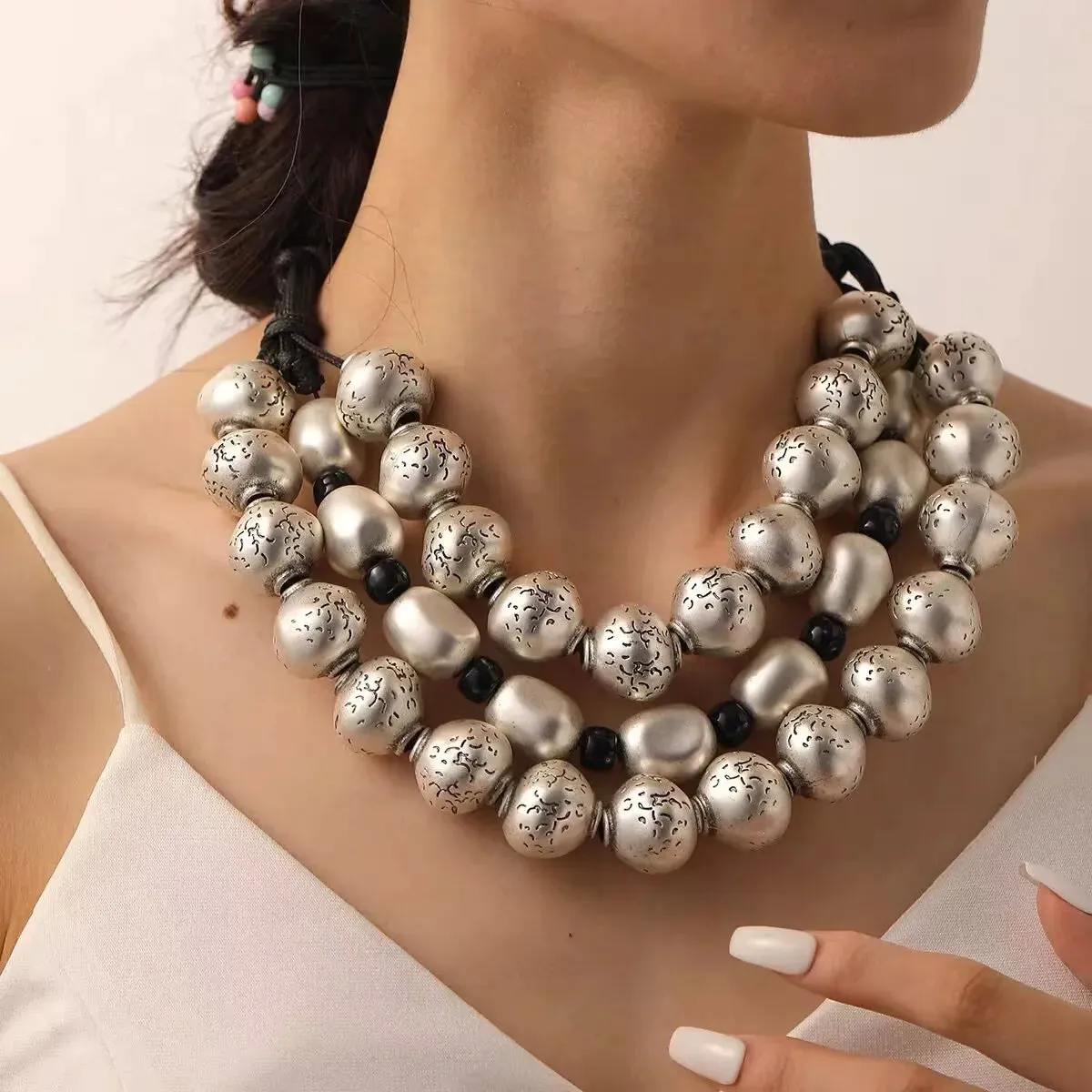 Baubled- the Triple Strand Metal Bead Necklace 2 Color Ways