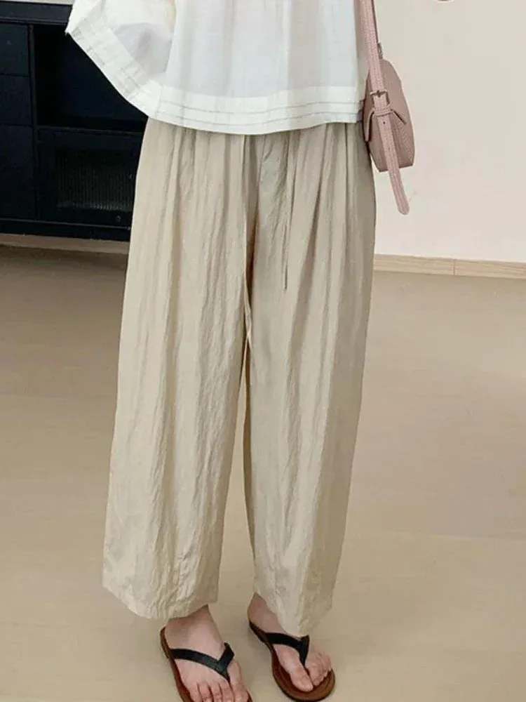 Beige Harem Women Baggy Wide Leg Summer Streetwear High Waist Pants