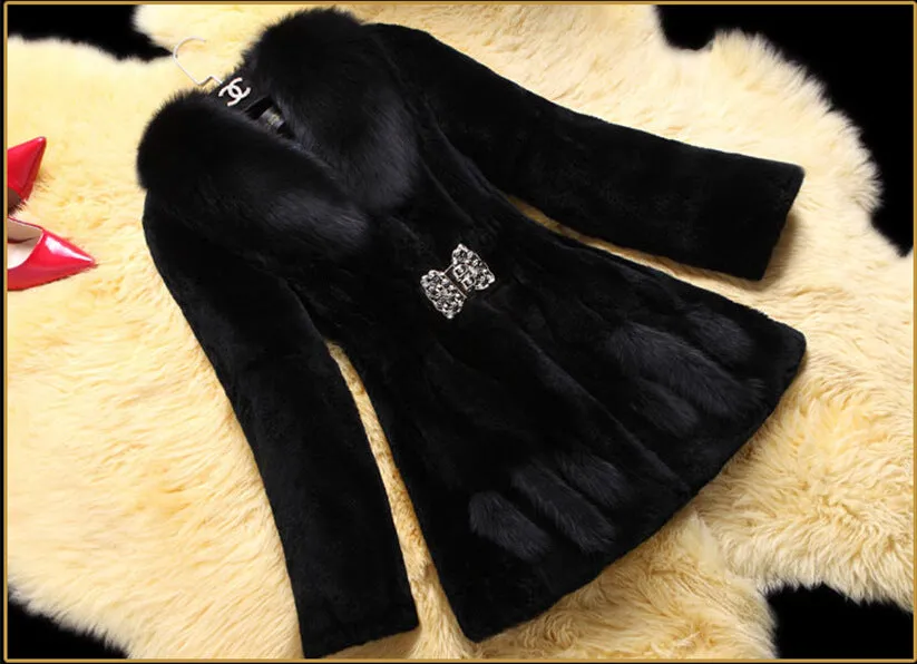 Big Faux Fur Collar Patchwork Oversized Women Teddy Coat