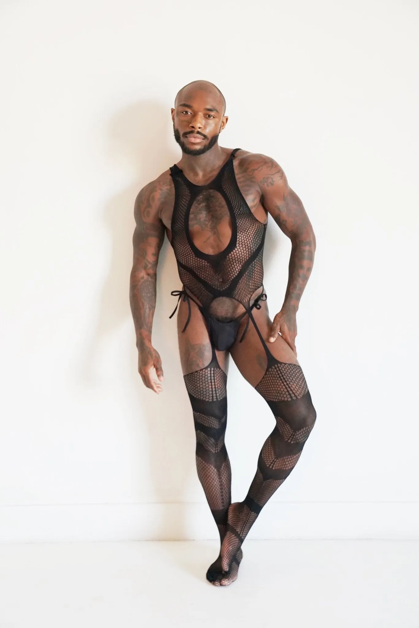 Black Hollow V Fishnet Bodysuit