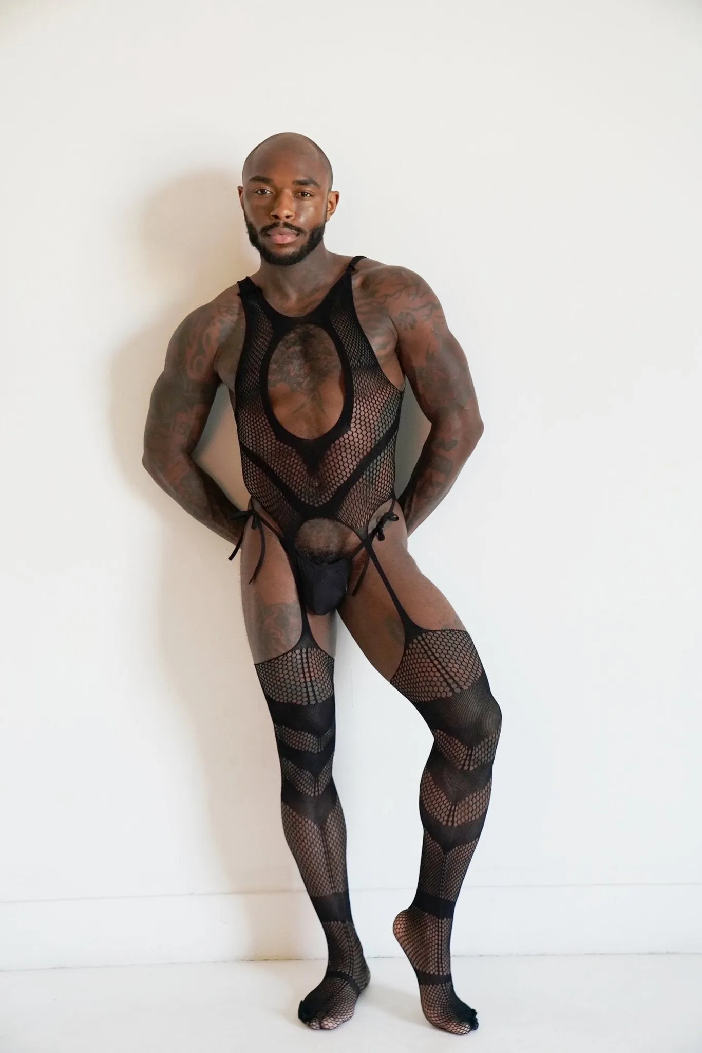 Black Hollow V Fishnet Bodysuit