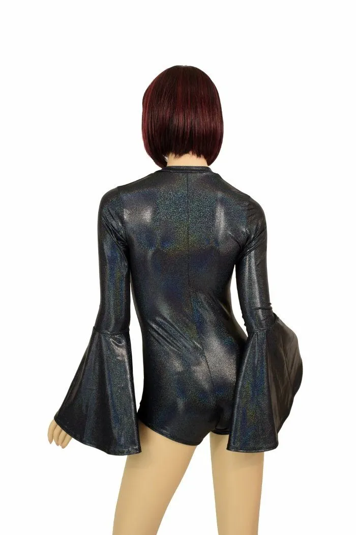 Black Holo Trumpet Sleeve Romper