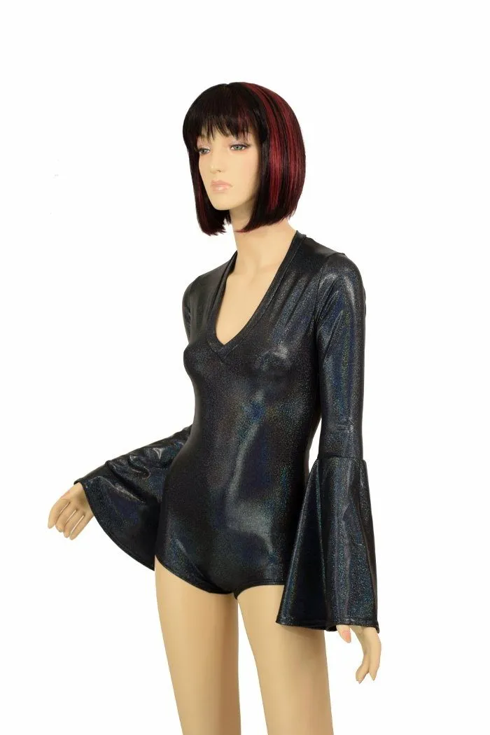 Black Holo Trumpet Sleeve Romper