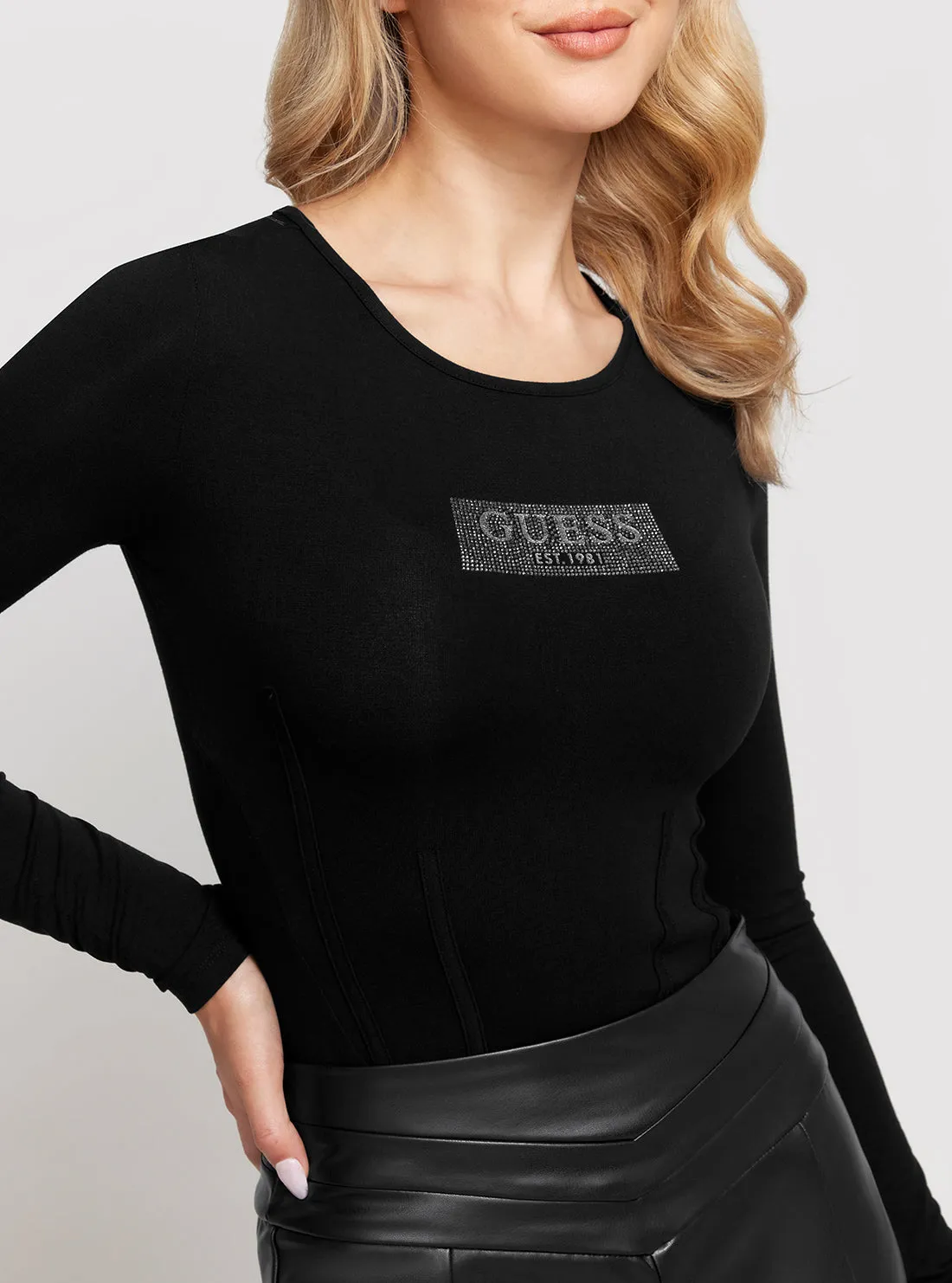 Black Long Sleeves Corset Bodysuit Top