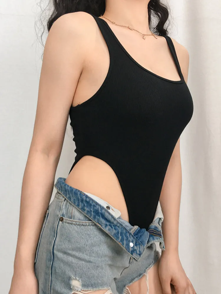 Black Ribbed Knitted High Waist Bodysuit