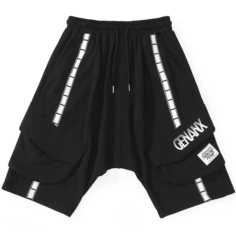 Black Street Style Letter Print Cotton Baggy Shorts