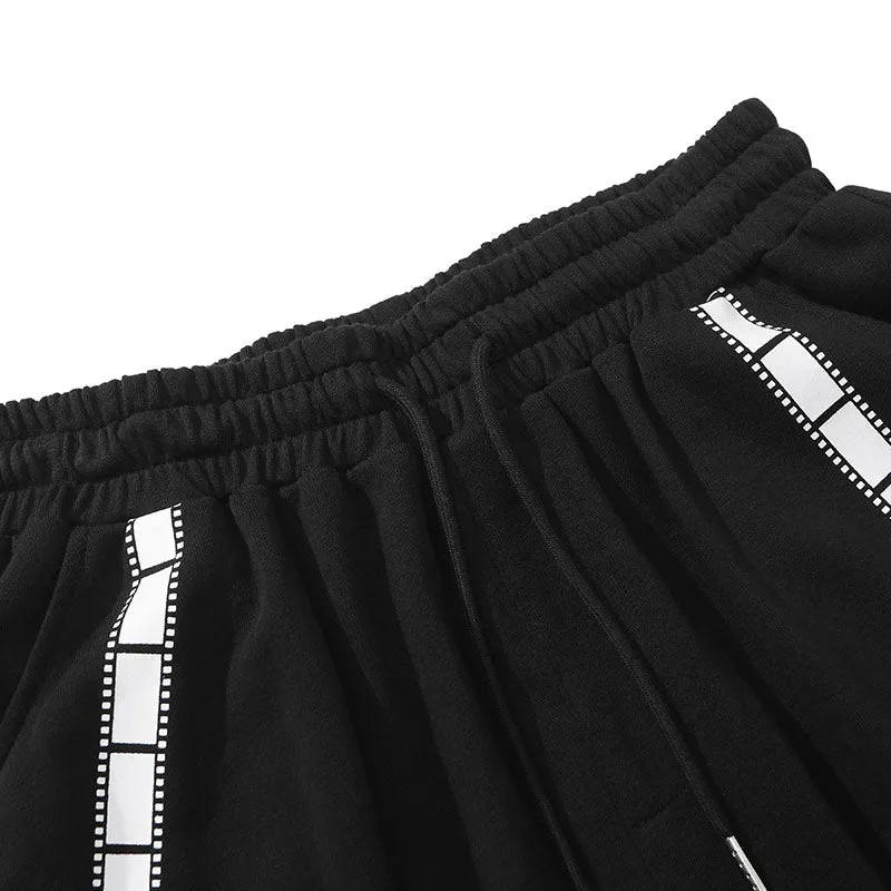 Black Street Style Letter Print Cotton Baggy Shorts